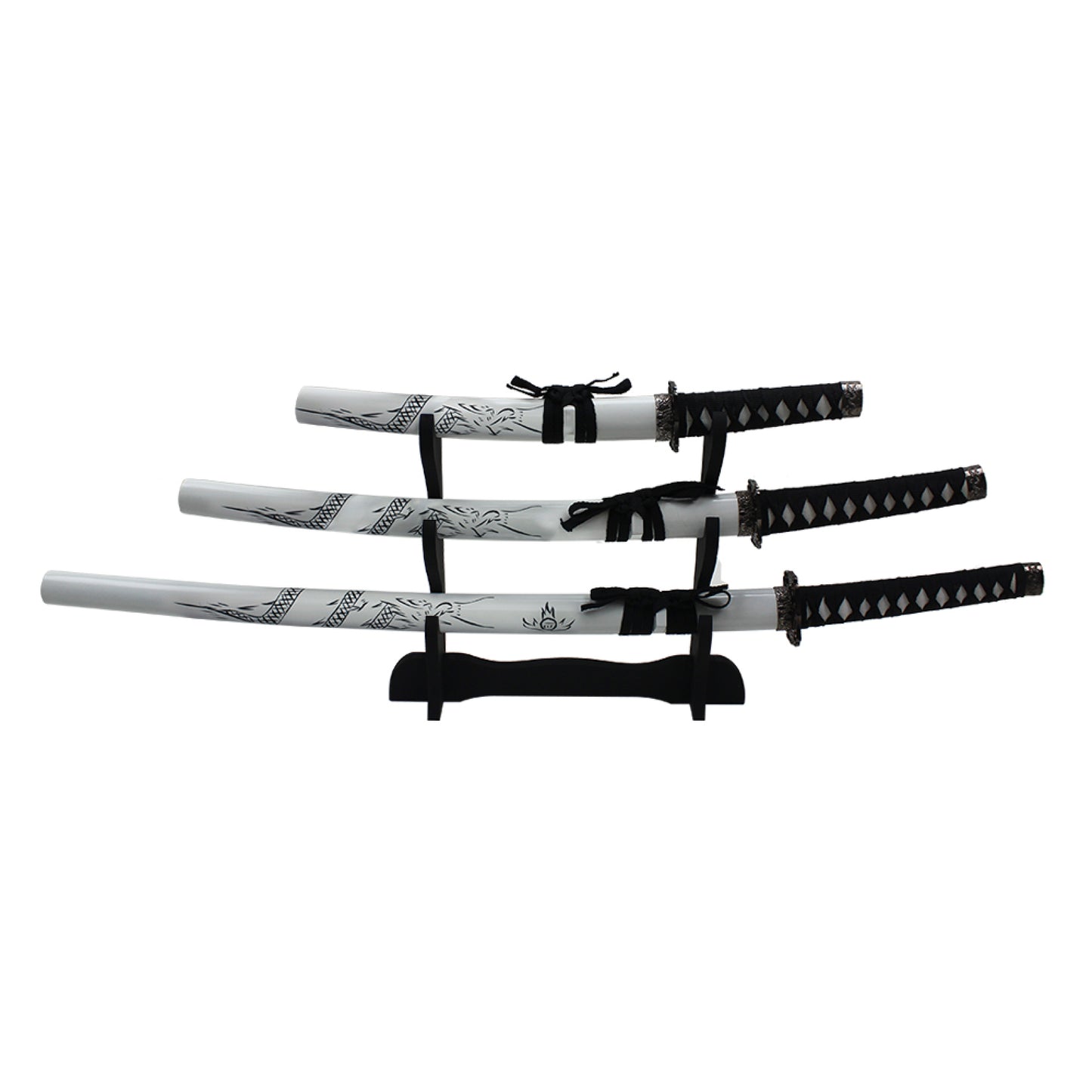 3 Piece Dragon White Katana Set | Collectible Carbon Steel Sword Set
