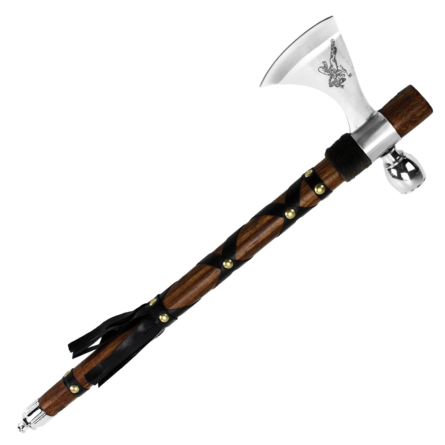 19" - Tomahawk With Decorative Pipe Replica | Collectible Metal Display Axe