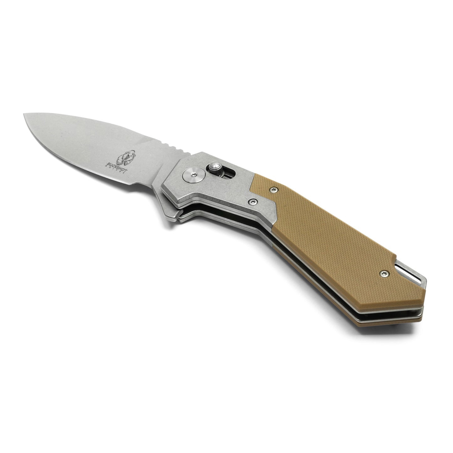 Buckshot Knives - 8.5" Tan D2 Steel | Ball Bearing Pocket Knife
