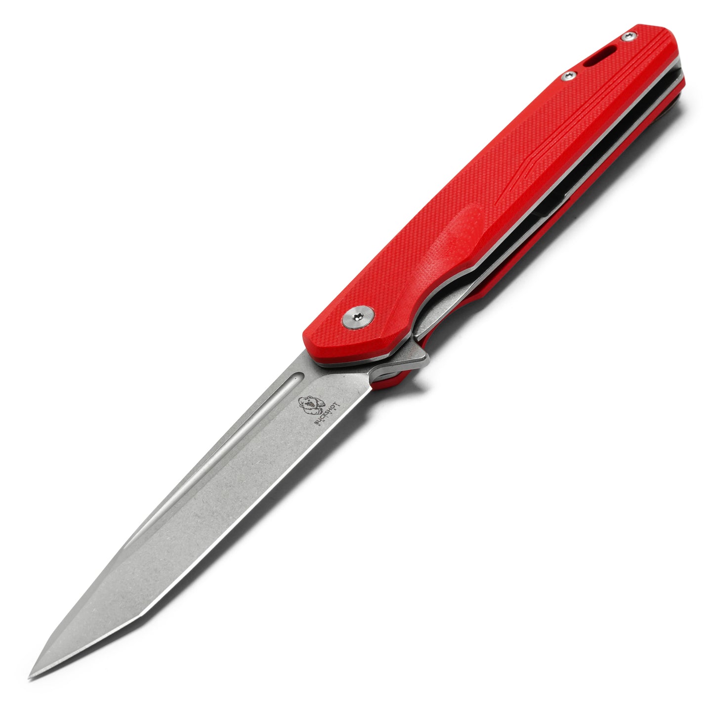 Buckshot Knives - 8.5" Red Slim D2 Tanto | Ball Bearing Pocket Knife