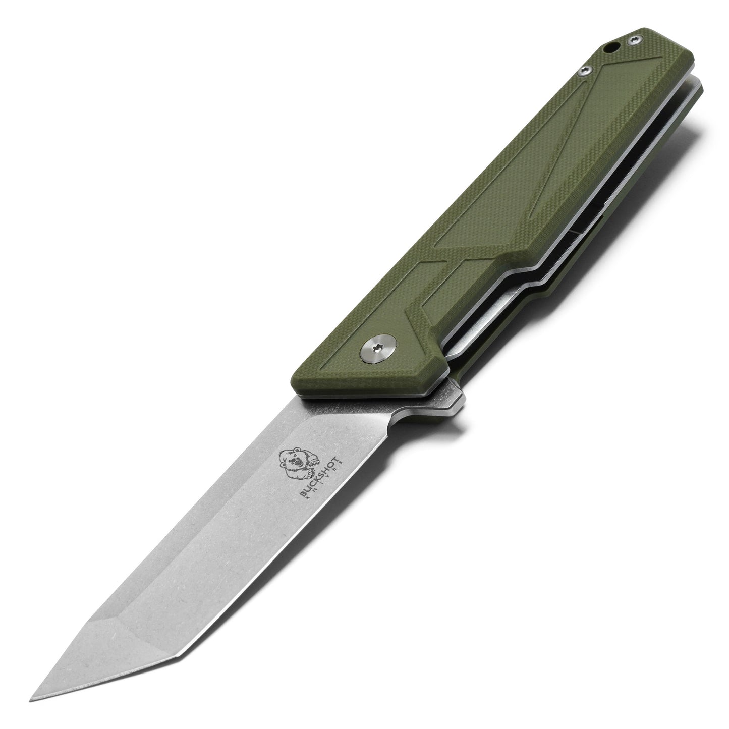 Buckshot Knives - 8" Olive Green D2 Tanto | Ball Bearing Pocket Knife