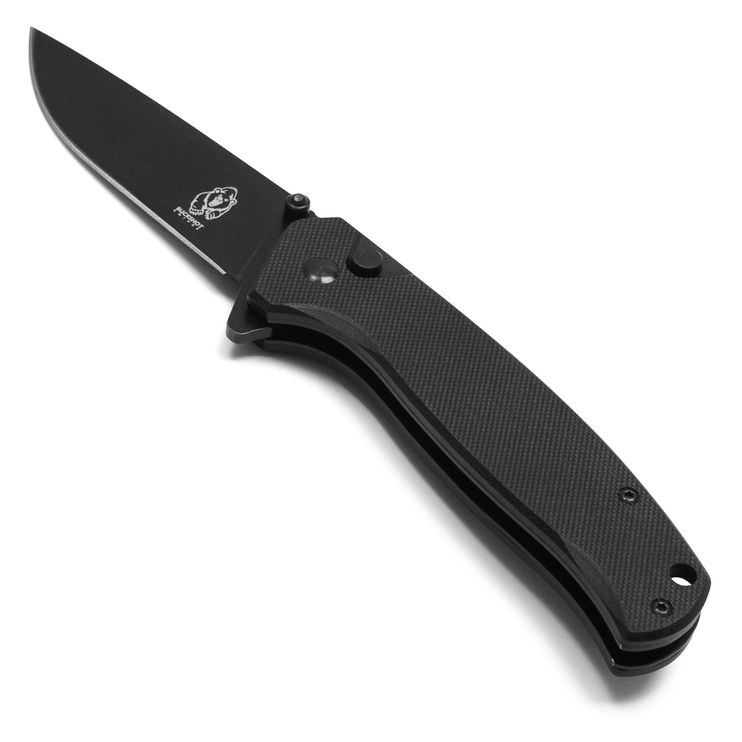 Buckshot Knives - 7.75" Black D2 Drop Point | Ball Bearing Pocket Knife