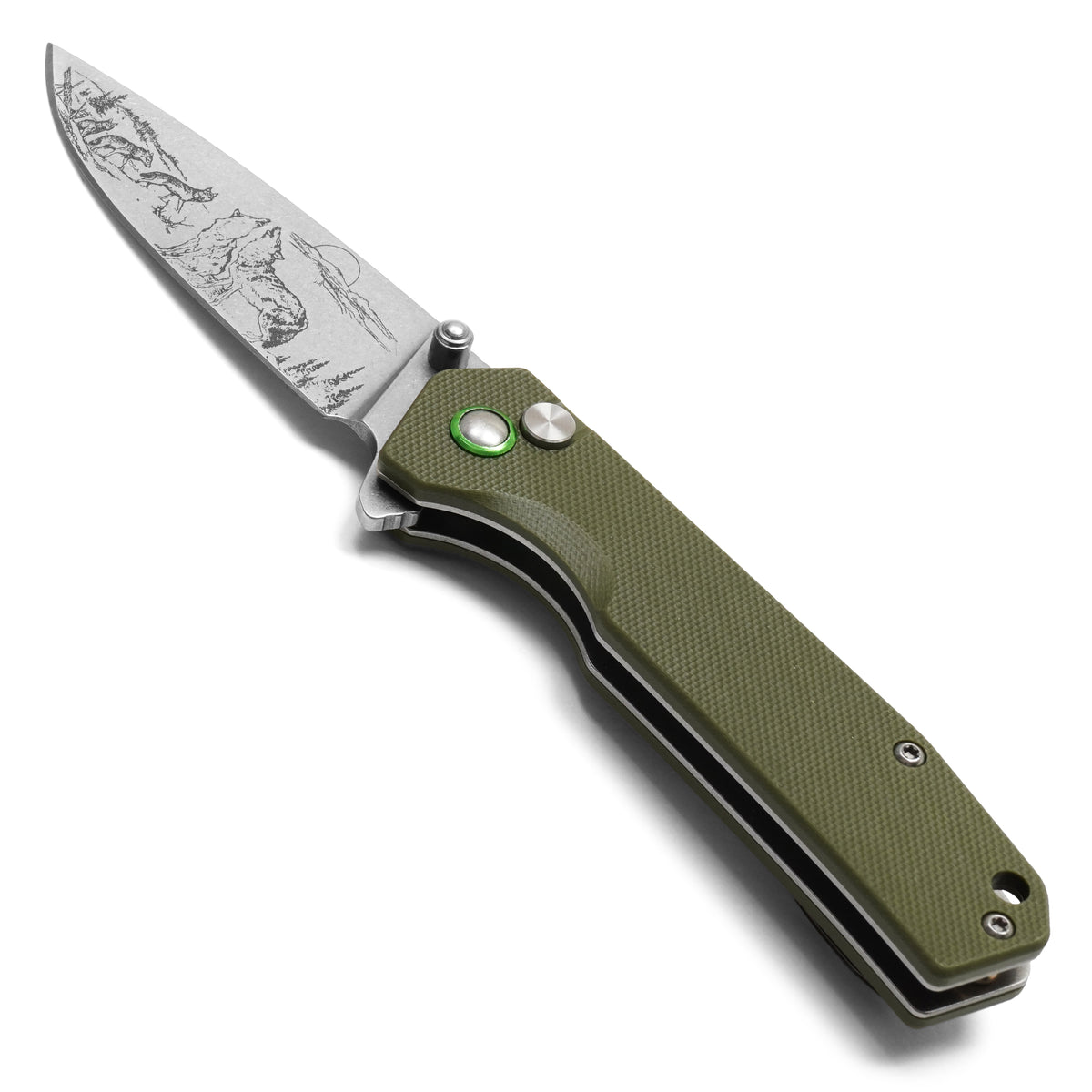 Buckshot Knives - 7" Green D2 Wolfpack | Ball Bearing Pocket Knife