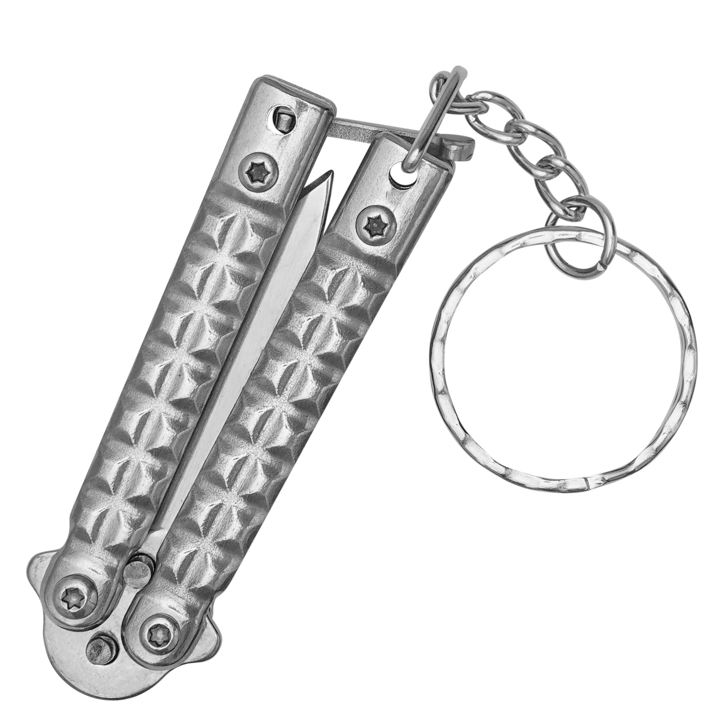 3.75" Chrome Mini Butterfly Knife Keychain | Folding Pocket Knife