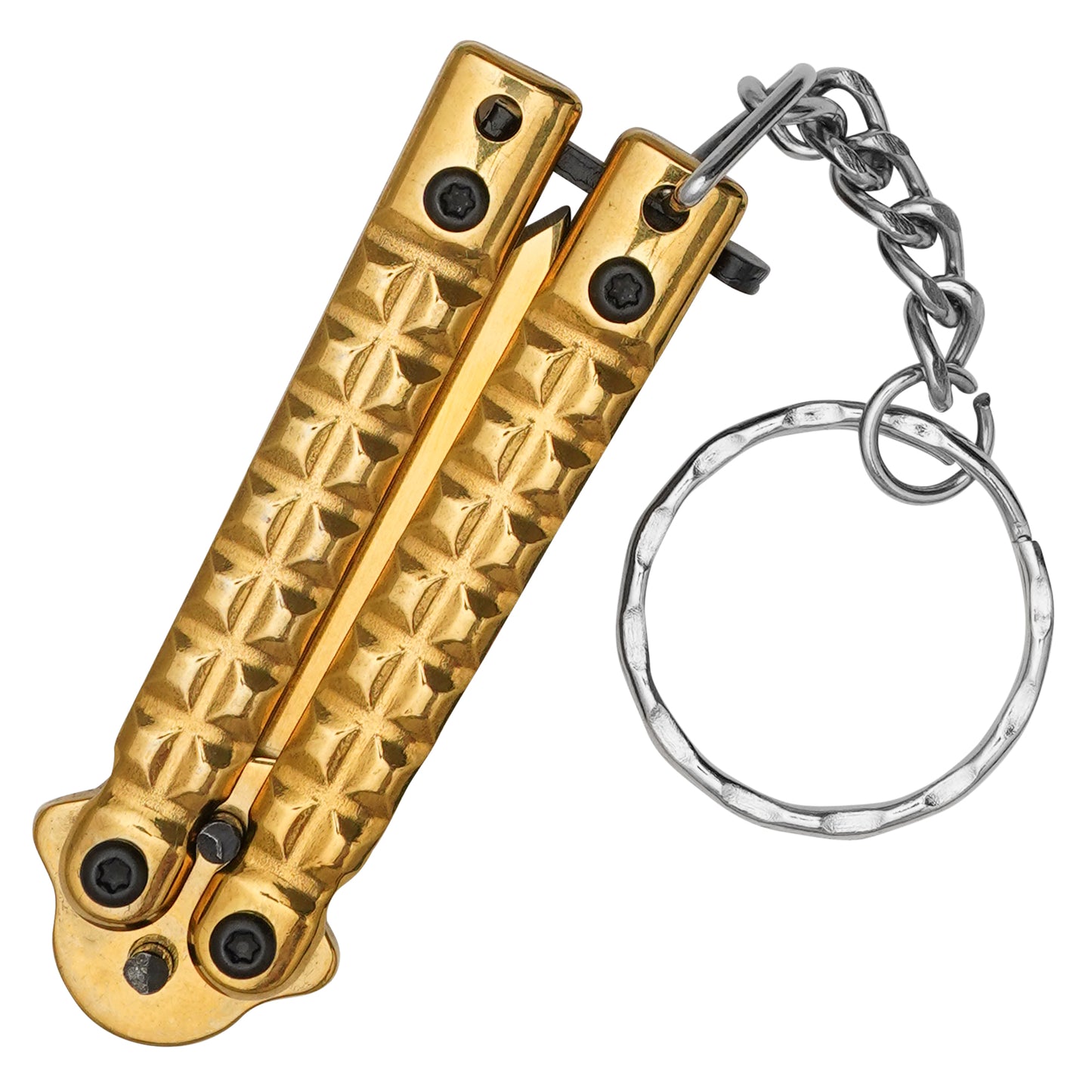 3.75" Gold Mini Butterfly Knife Keychain | Folding Pocket Knife