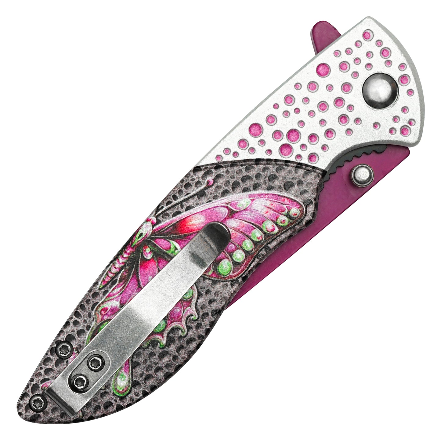 Wartech – 8" Dotted Pink Butterfly | Spring Assisted Pocket Knife