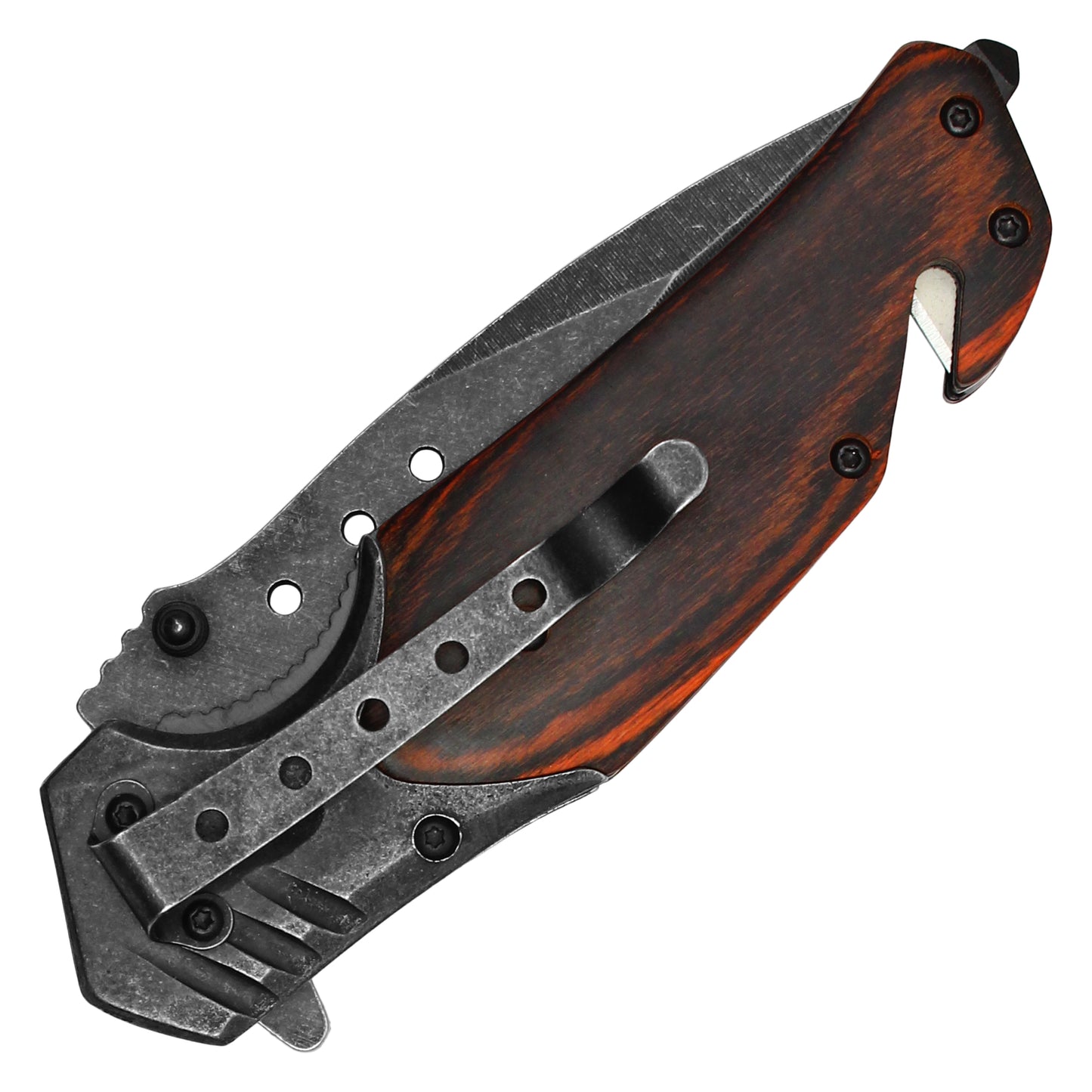 Wartech - 8.5" Stonewashed Wood | Spring Assisted Pocket Knife