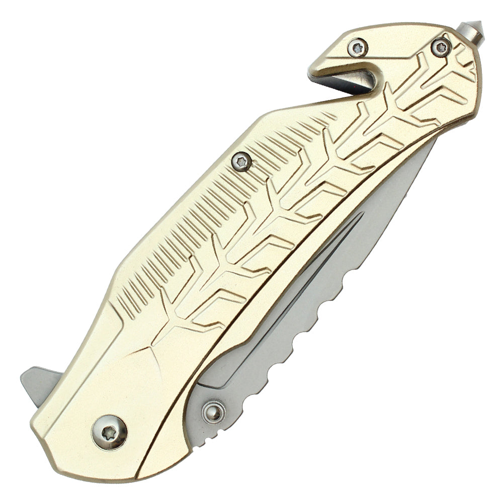 Wartech - 8" Tan Serrated | Spring Assisted Pocket Knife