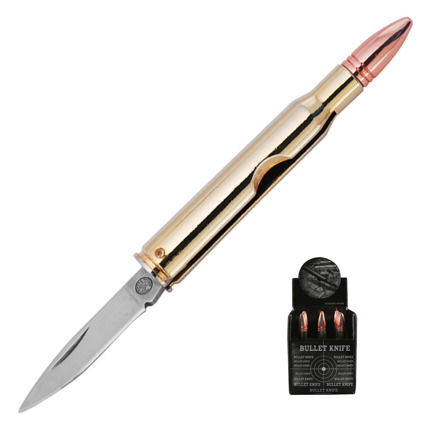 5.87" Gold 30.06 Rifle Bullet | Novelty Keychain Pocket Knife 12 Pc. Set
