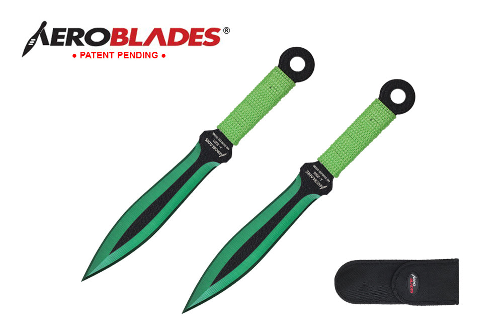 7.5" 2 PC SET GREEN & BLACK THROWING KNIVES