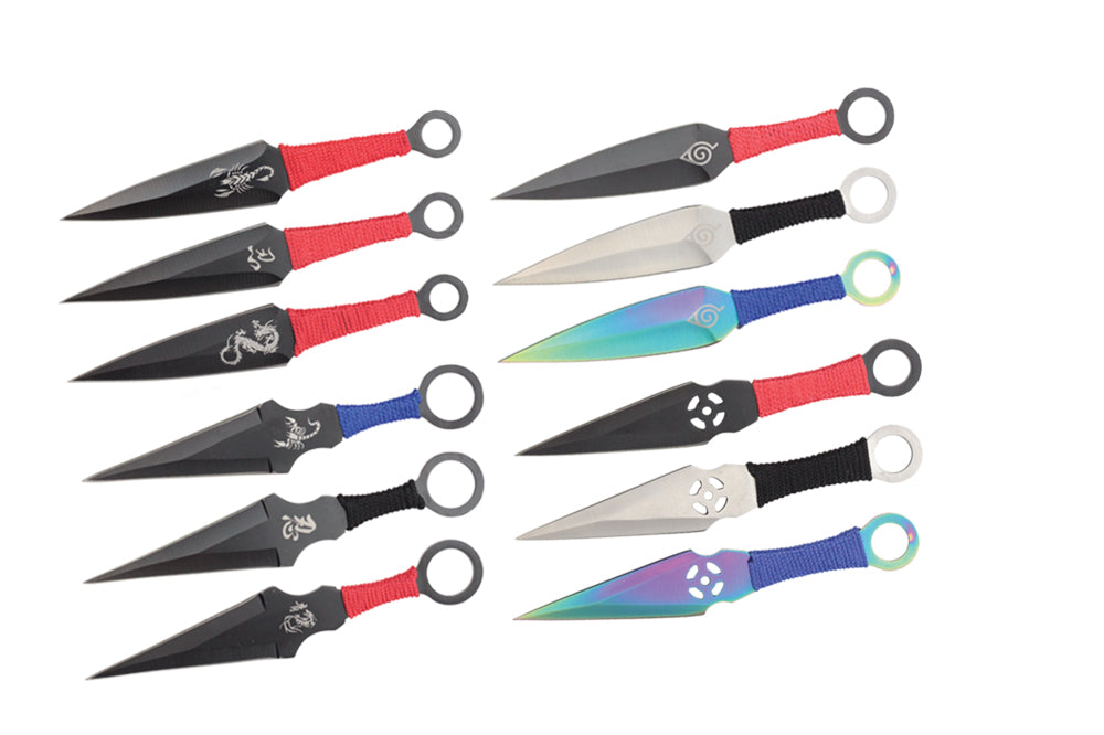 6.5 chrome 12 pcs set throwing knife with mutlicolor wrappe-inch