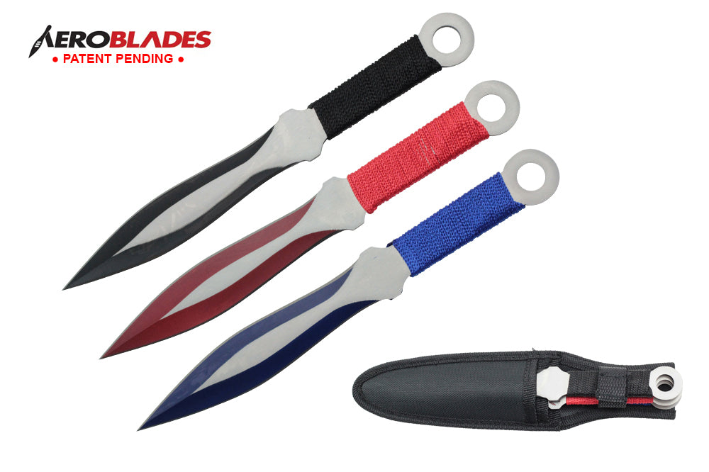 9-inch 3 pc set two tone throwing knife with cord wrapped handle