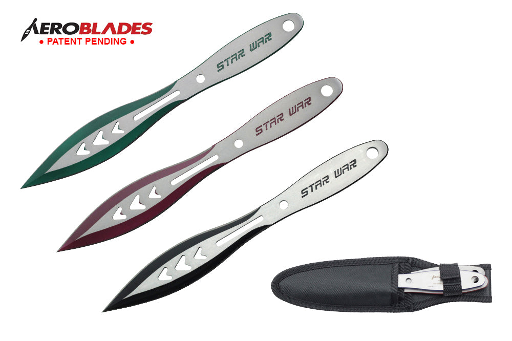 9 3 pc set two tone throwing knife with cord wrapped handle-inch