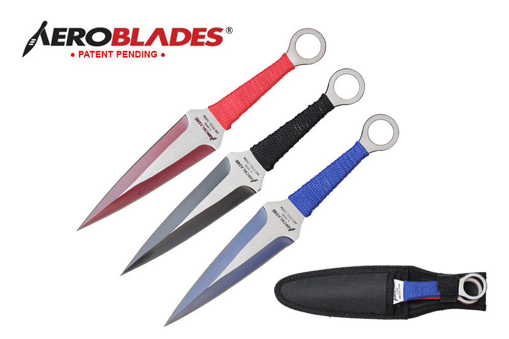 9 3 pc set two tone throwing knife with cord wrapped handle-inch
