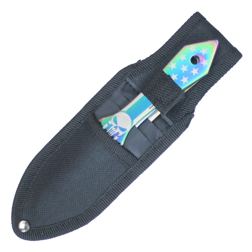 6.5" Multi-Color Skull | 3-Piece Throwing Knife Set With Sheath