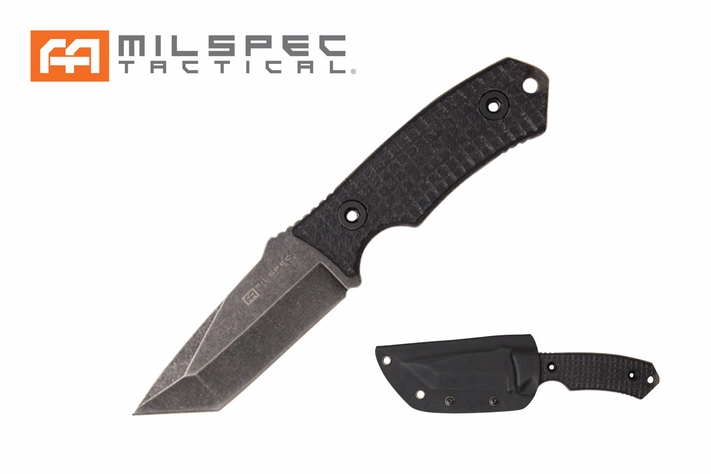 8.5-inch Black G10 Handle, Stonewashed Blade w Hard Sheath