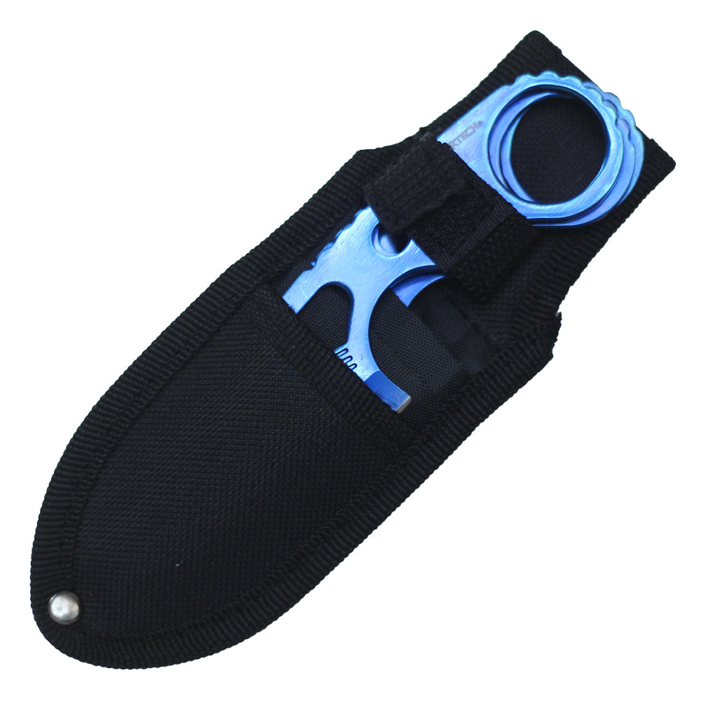 Aeroblades - 6" Blue Skull Head Throwing Knife Set | 3-Piece Fixed Blade Set With Sheath