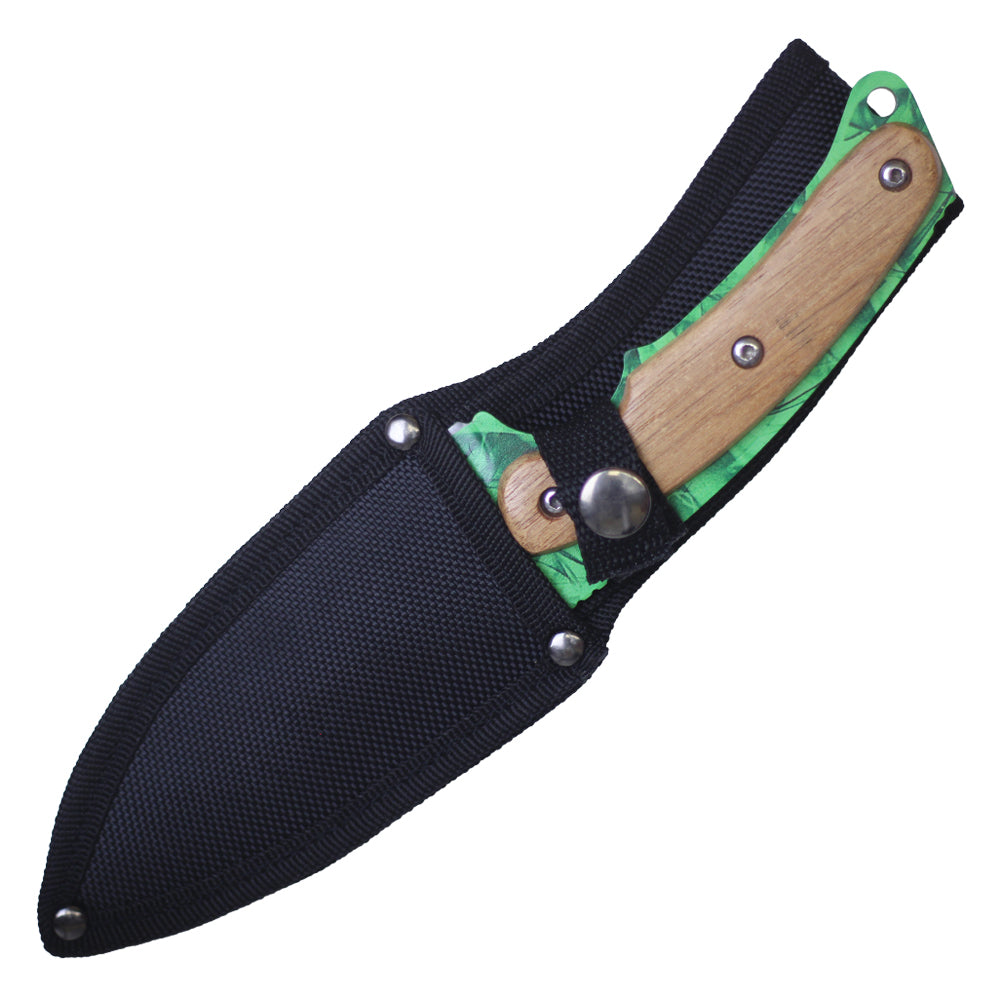 9 1/2" Hunting Knife w/ Wood Handle (Green)