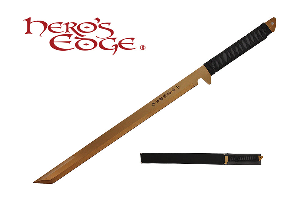 27-inch 440 Stainlees Steel Gold Blade Sword w Sheath