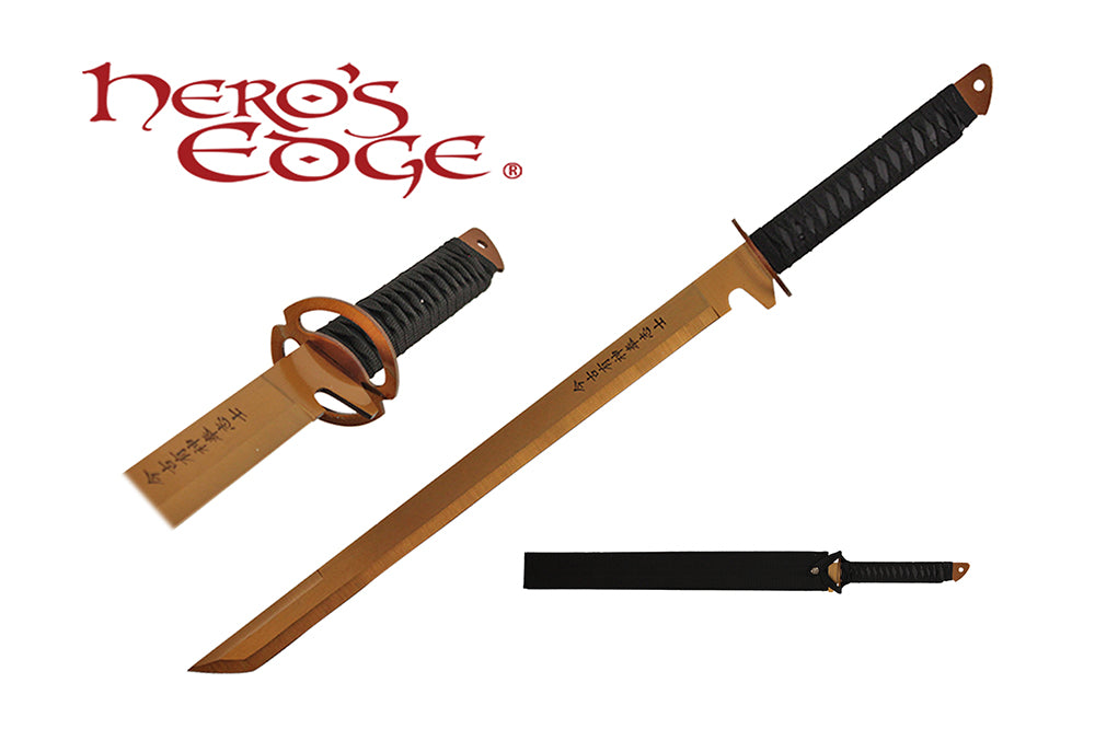 27-inch 440 Stainless Steel Gold Blade Sword w Sheath