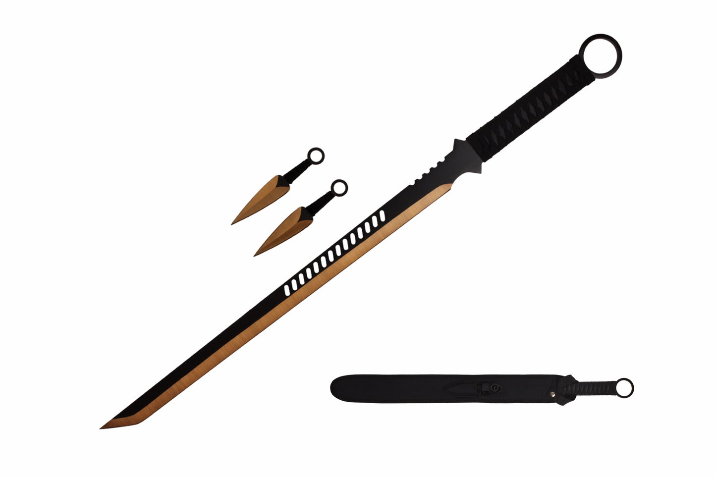 27.5-inch 2 Tone Blade Sword w 2 Throwing Knives and Sheath