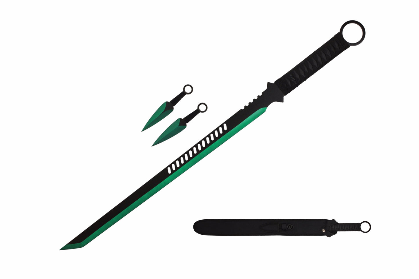 27.5-inch 2 Tone Blade Sword w 2 Throwing Knives and Sheath