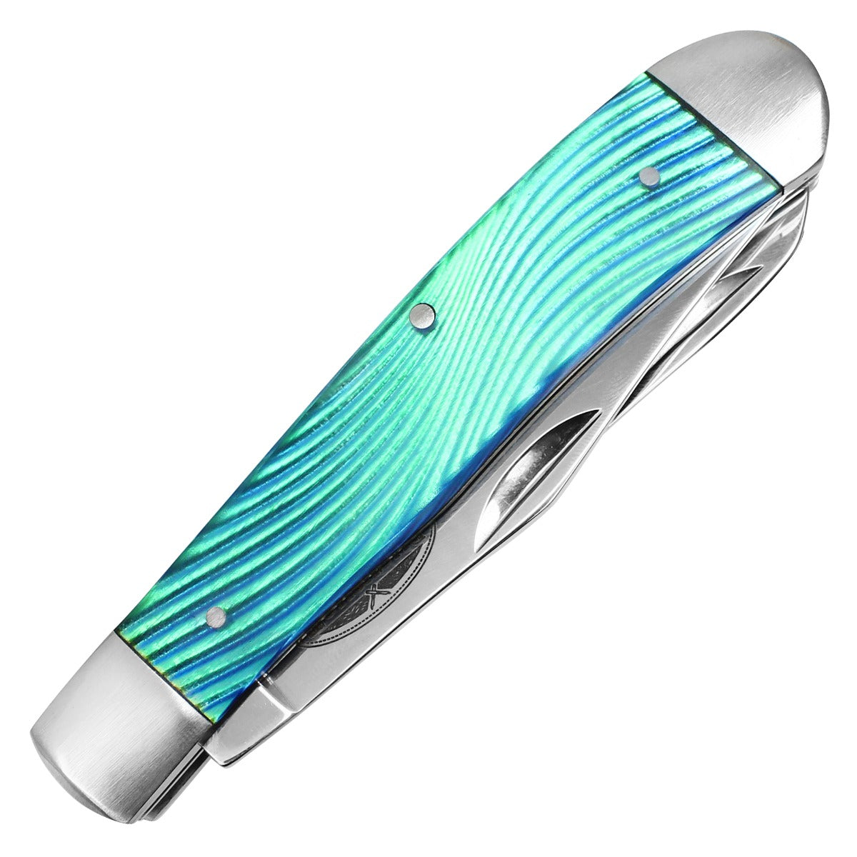 Buckshot Knives - 7.5" 2-Blade Reflective Blue Trapper | Folding Pocket Knife