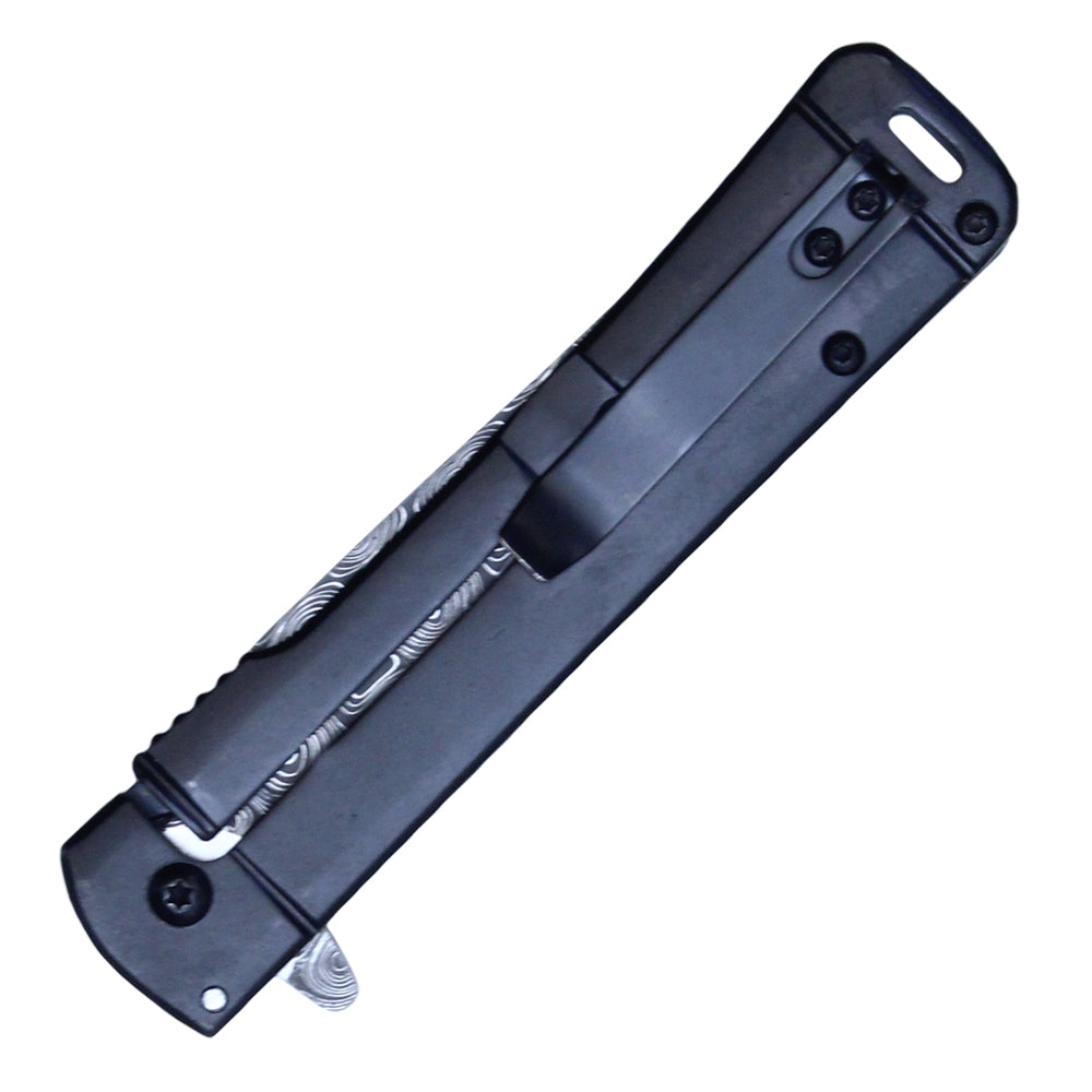 Wartech - 8" Samurai | Damascus Etched Spring Assisted Pocket Knife