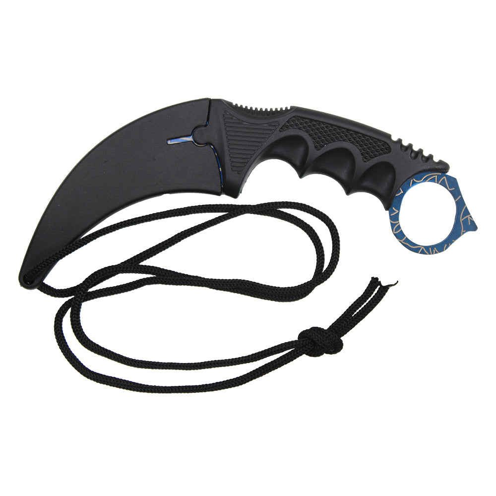 7.5" Full Tang Karambit with Hard Sheath & Necklace (Blue Web)