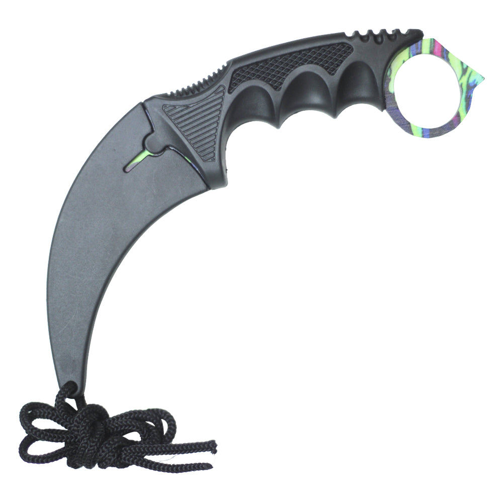 7.5" Full Tang Karambit with Hard Sheath & Necklace (Neon Marble)