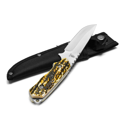 Buckshot - 9.5" Faux Stag Horn Hunting Knife | Fixed Blade Knife