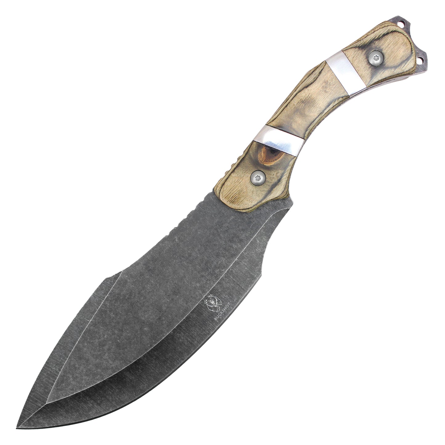 Buckshot Knives - 12" Stonewashed Blade w/ Wood Handle | Fixed Blade Hunting Knife