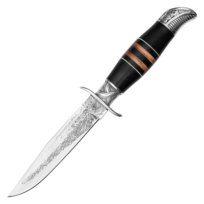 Buckshot Knives - 10.5” Embossed Floral Blade | Fixed Blade Hunting Knife