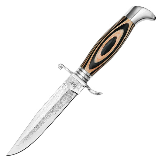 Buckshot Knives - 10.5” Embossed Floral Bowie Knife | Fixed Blade Hunting Knife