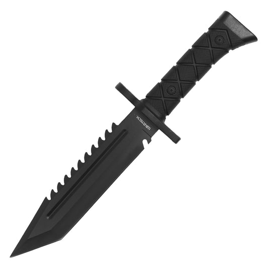 Wartech - 14" Black Serrated Hunting Knife