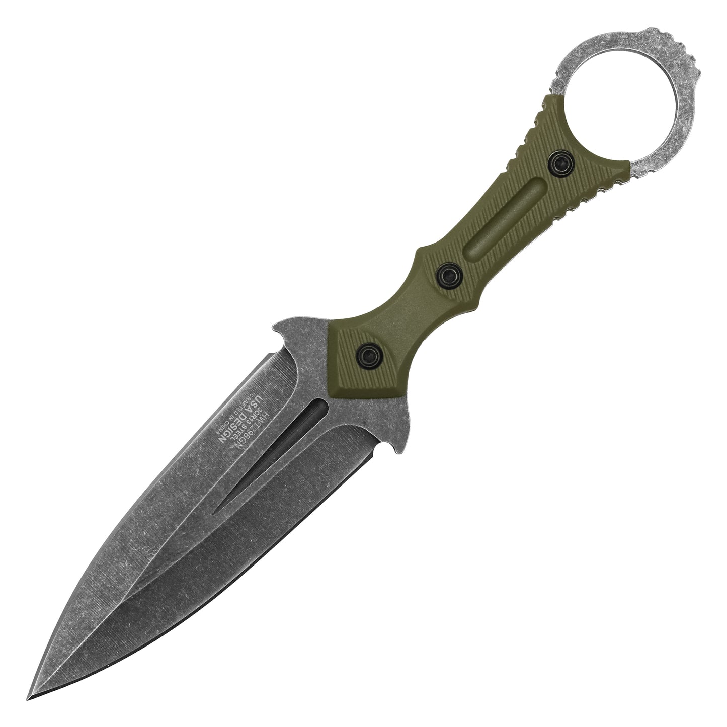Wartech - 8.25" Green Stonewashed Dagger | Fixed Blade Hunting Knife