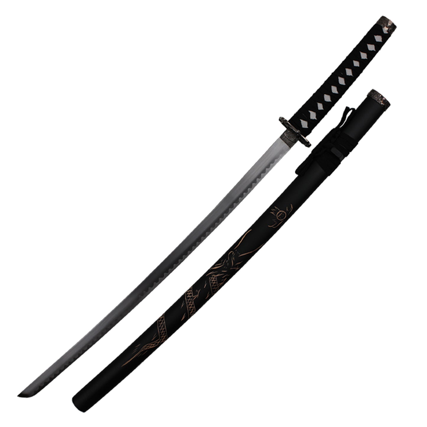 40" Black Dragon Katana w/ Carved Scabbard | Collectible Carbon Steel Sword