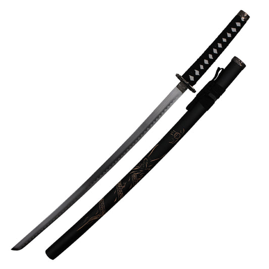 40" Black Dragon Katana w/ Carved Scabbard | Collectible Carbon Steel Sword
