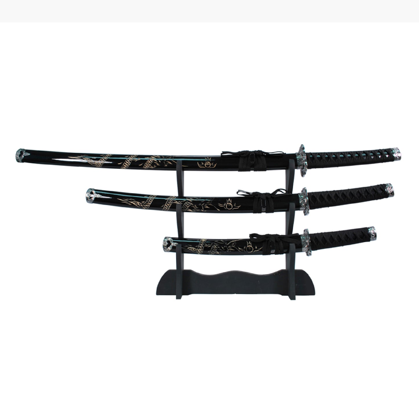 3 Piece Dragon Black Katana Set | Collectible Carbon Steel Sword Set
