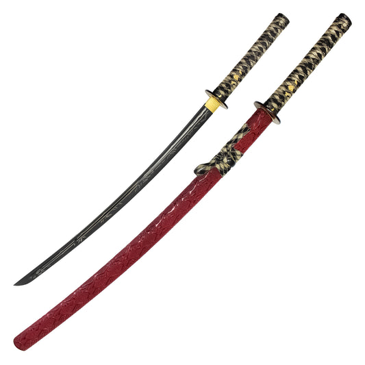 40" Textured Red Carbon Steel | Hand Forged Katana Display Sword
