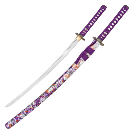 40" Purple Carbon Steel Katana | Hand-Forged Display Sword