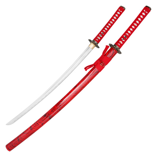 40" Red Carbon Steel Katana | Hand-Forged Display Sword