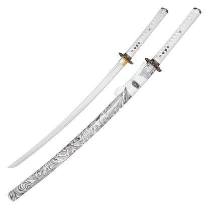 40" White Carbon Steel Katana | Hand-Forged Display Sword