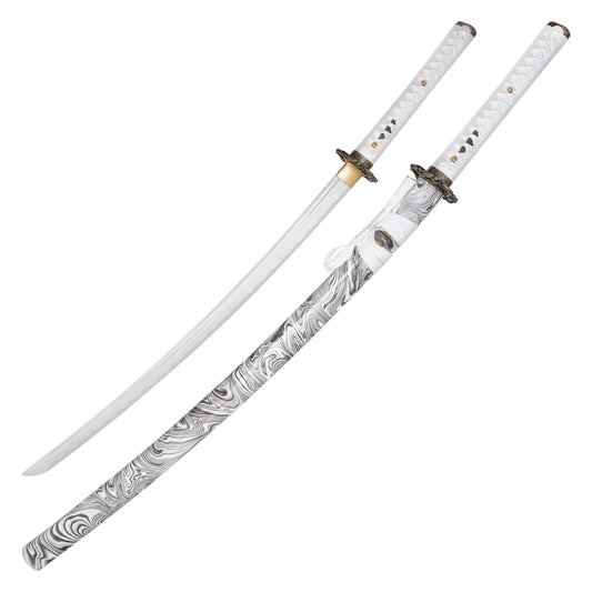40" White Carbon Steel Katana | Hand-Forged Display Sword