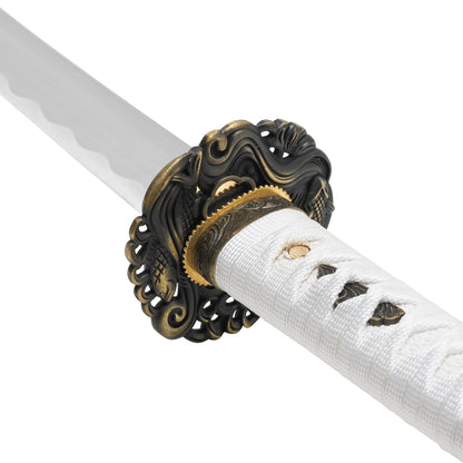 40" White Carbon Steel Katana | Hand-Forged Display Sword
