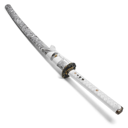 40" White Carbon Steel Katana | Hand-Forged Display Sword