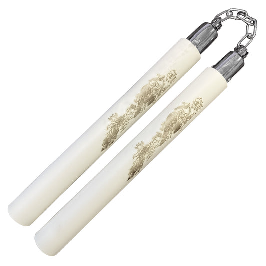 12" White Foam Dragon Nunchaku | Martial Arts Training Weapon