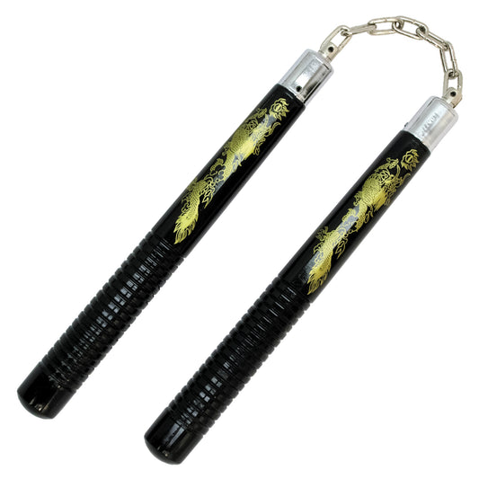 12" Black Dragon Wooden Nunchaku | Martial Arts Training Weapon