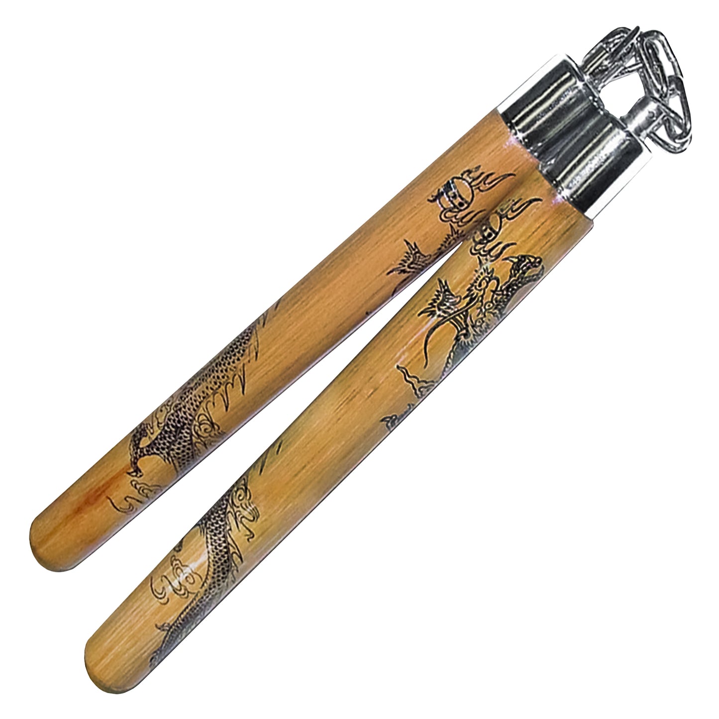 12" Natural Dragon Wooden Nunchaku | Martial Arts Training Weapon