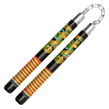 12.25" Black Wooden Dragon Nunchucks